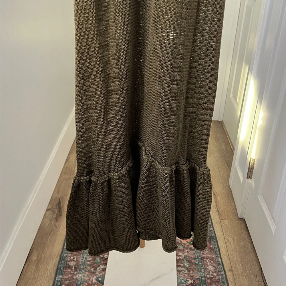 SKIF / SKIFO Olive Green Cotton Hemp Sleeveless Knit Midi to Maxi Dress S/M $222